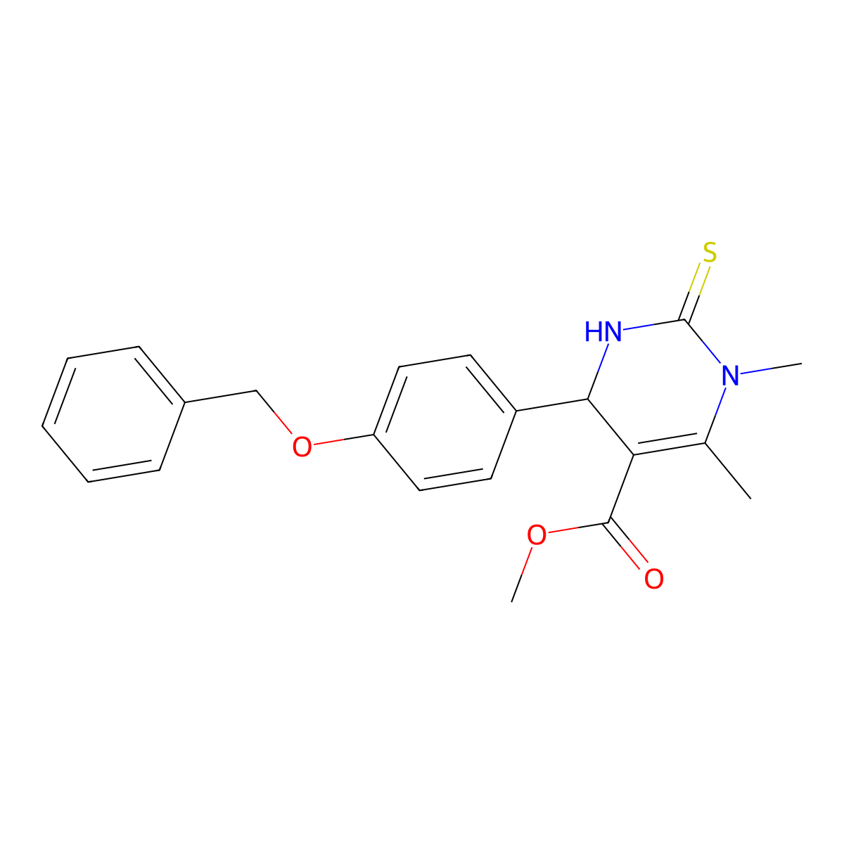 Methyl 4-(4-(benzyloxy)phenyl)-1,6-dimethyl-2-thioxo-1,2,3,4-tetrahydropyrimidine-5-carboxylate molecular structure, CAS 367907-60-6