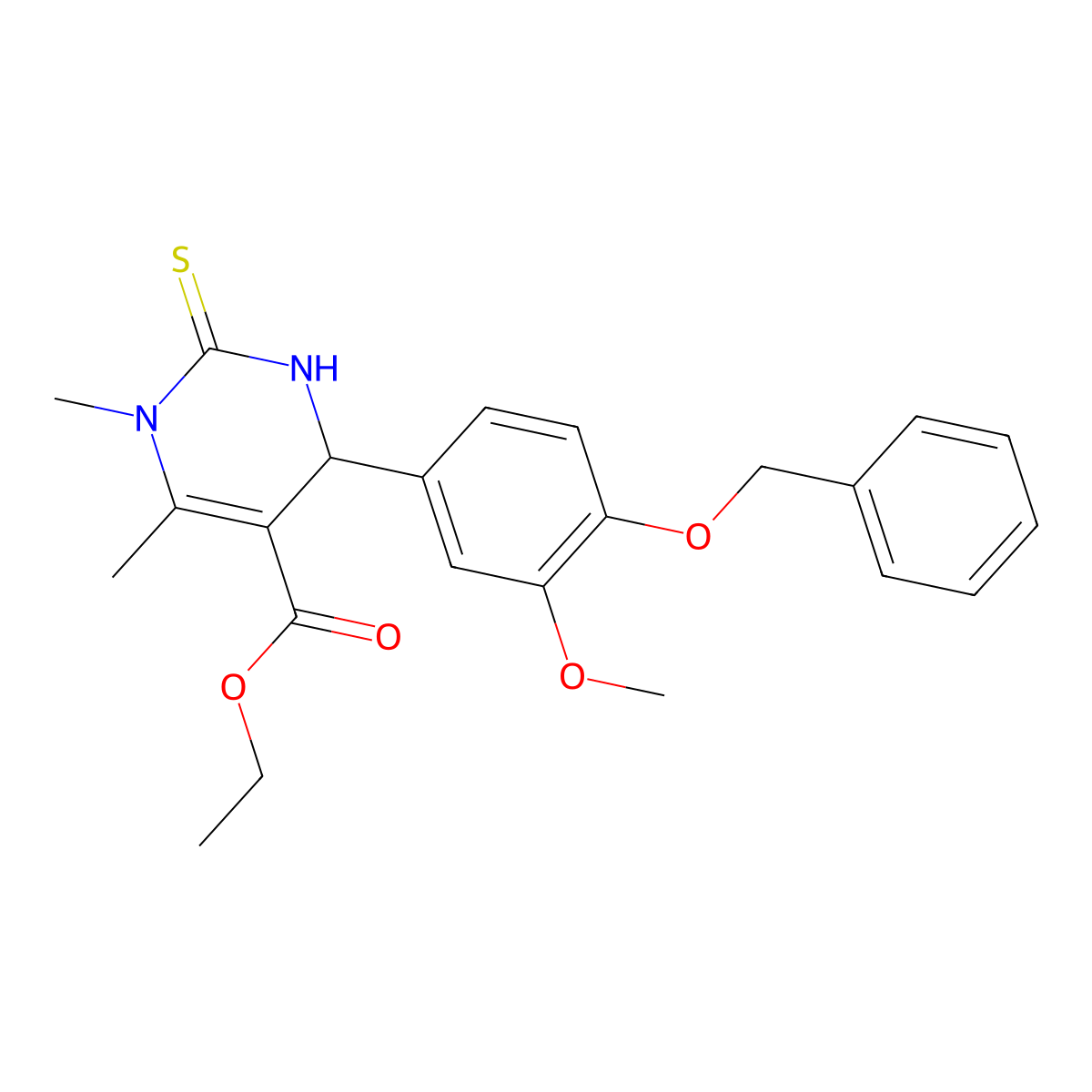 Ethyl 4-(4-(benzyloxy)-3-methoxyphenyl)-1,6-dimethyl-2-thioxo-1,2,3,4-tetrahydropyrimidine-5-carboxylate molecular structure, CAS 367907-62-8