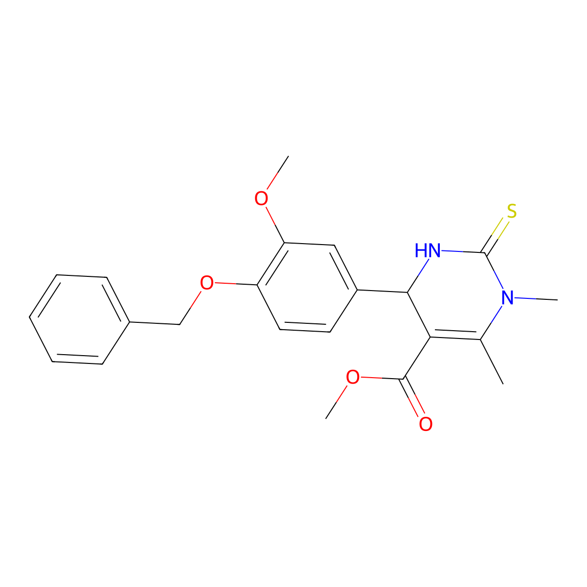 Methyl 6-(3-methoxy-4-phenylmethoxyphenyl)-3,4-dimethyl-2-sulfanylidene-1,6-dihydropyrimidine-5-carboxylate molecular structure, CAS 367907-63-9