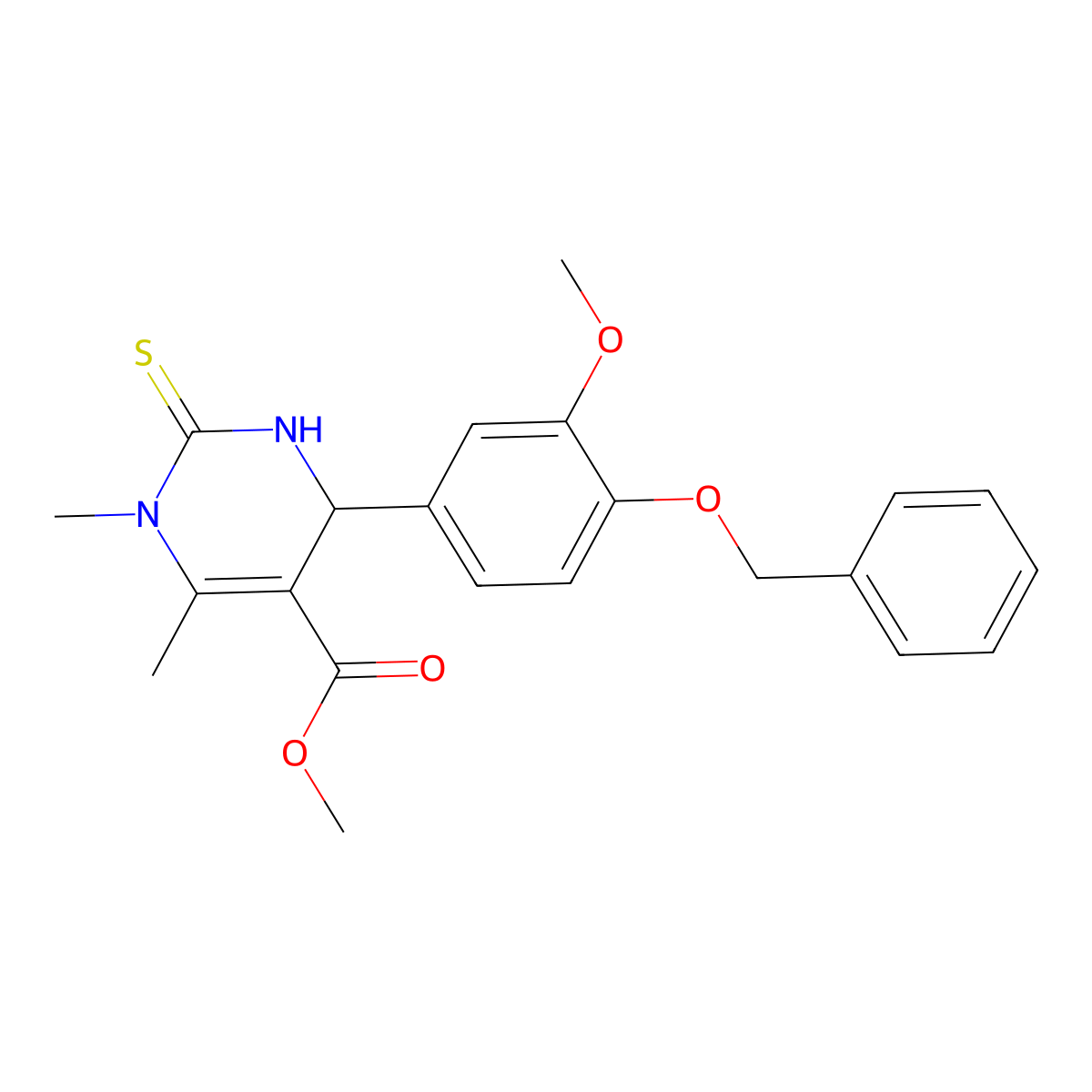 Methyl 6-(3-methoxy-4-phenylmethoxyphenyl)-3,4-dimethyl-2-sulfanylidene-1,6-dihydropyrimidine-5-carboxylate molecular structure, CAS 367907-63-9