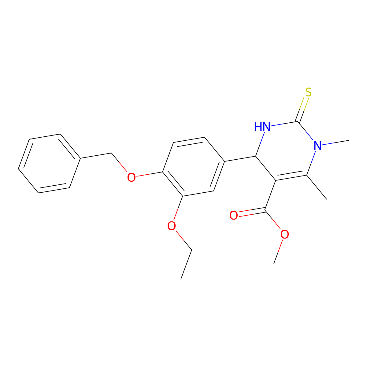 Methyl 4-(4-(benzyloxy)-3-ethoxyphenyl)-1,6-dimethyl-2-thioxo-1,2,3,4-tetrahydropyrimidine-5-carboxylate molecular structure, CAS 367907-64-0