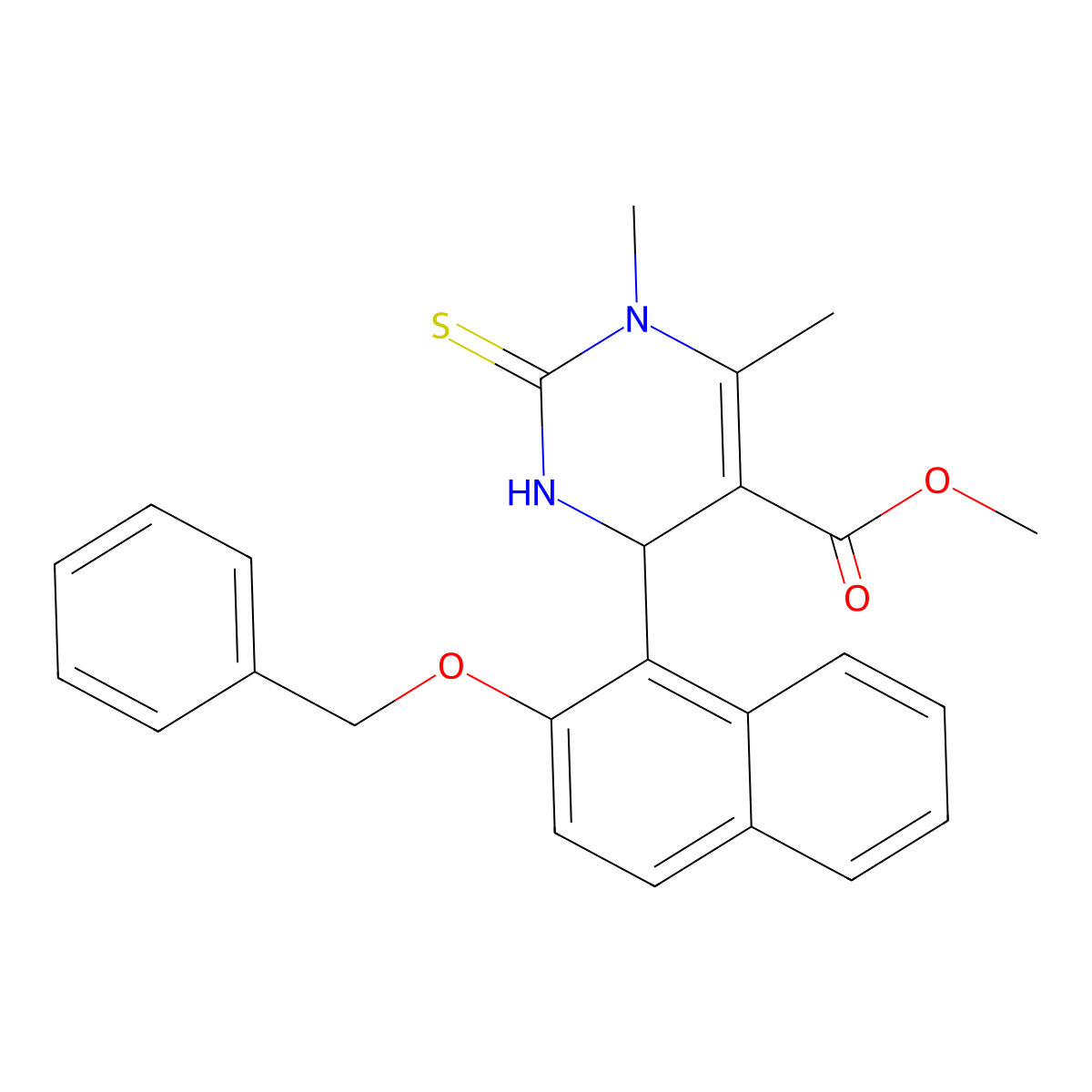 Methyl 4-(2-(benzyloxy)naphthalen-1-yl)-1,6-dimethyl-2-thioxo-1,2,3,4-tetrahydropyrimidine-5-carboxylate molecular structure, CAS 367907-66-2