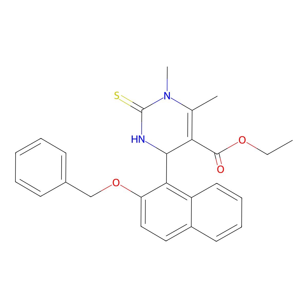 Ethyl 4-(2-(benzyloxy)naphthalen-1-yl)-1,6-dimethyl-2-thioxo-1,2,3,4-tetrahydropyrimidine-5-carboxylate molecular structure, CAS 367907-67-3