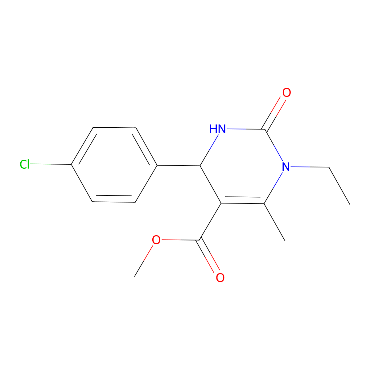 Methyl 4-(4-chlorophenyl)-1-ethyl-6-methyl-2-oxo-1,2,3,4-tetrahydropyrimidine-5-carboxylate molecular structure, CAS 367908-00-7