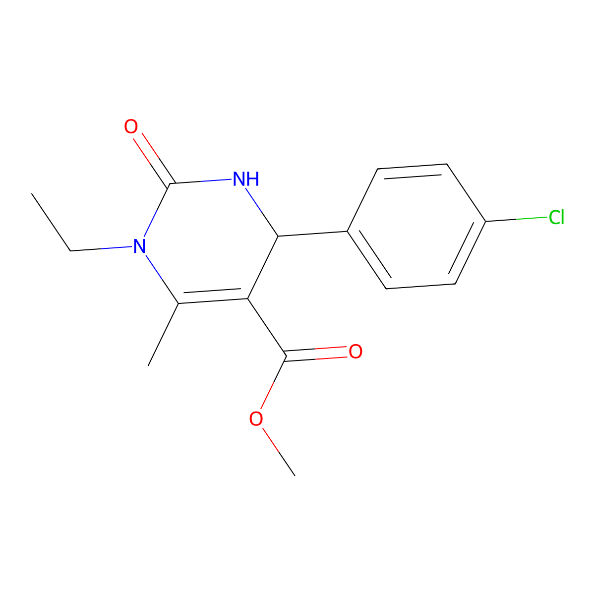 Methyl 4-(4-chlorophenyl)-1-ethyl-6-methyl-2-oxo-1,2,3,4-tetrahydropyrimidine-5-carboxylate molecular structure, CAS 367908-00-7