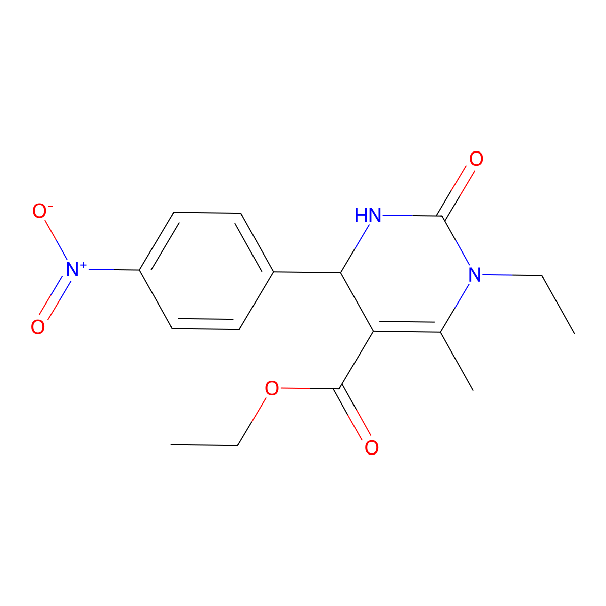 Ethyl 1-ethyl-6-methyl-4-(4-nitrophenyl)-2-oxo-1,2,3,4-tetrahydropyrimidine-5-carboxylate molecular structure, CAS 367908-05-2