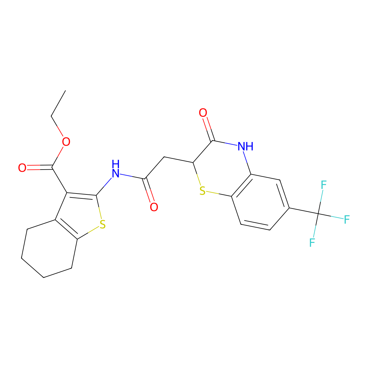 ethyl 2-(2-(3-oxo-6-(trifluoromethyl)-3,4-dihydro-2H-benzo[b][1,4]thiazin-2-yl)acetamido)-4,5,6,7-tetrahydrobenzo[b]thiophene-3-carboxylate molecular structure, CAS 367908-29-0
