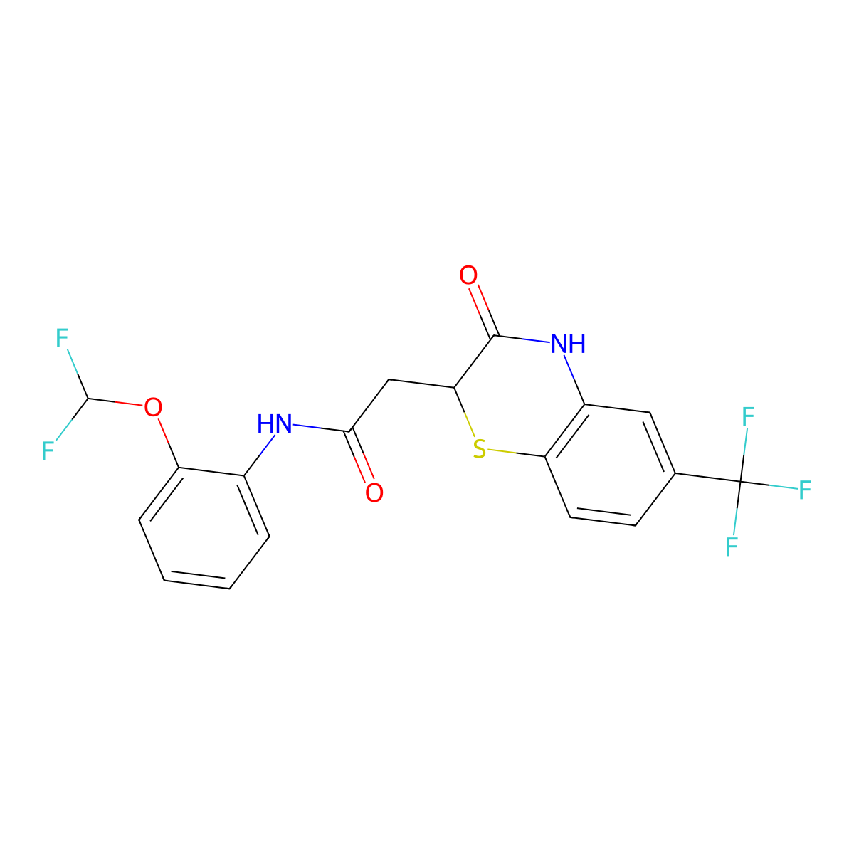 N-[2-(difluoromethoxy)phenyl]-2-[3-oxo-6-(trifluoromethyl)-3,4-dihydro-2H-1,4-benzothiazin-2-yl]acetamide molecular structure, CAS 367908-30-3