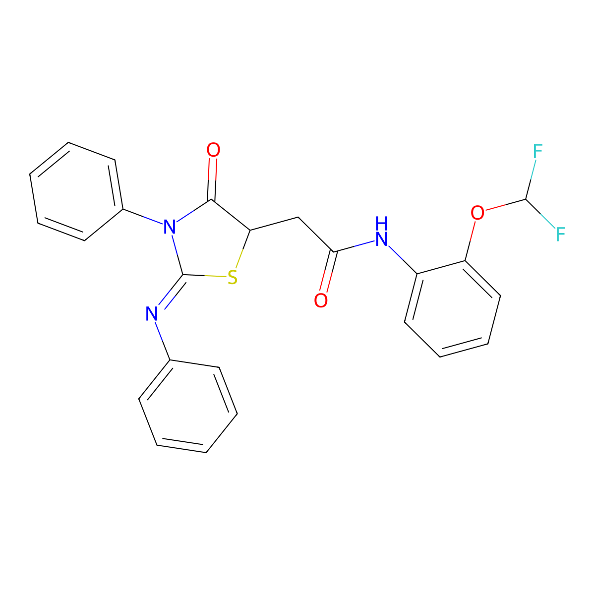 N-[2-(difluoromethoxy)phenyl]-2-[(2Z)-4-oxo-3-phenyl-2-(phenylimino)-1,3-thiazolidin-5-yl]acetamide molecular structure, CAS 367908-38-1