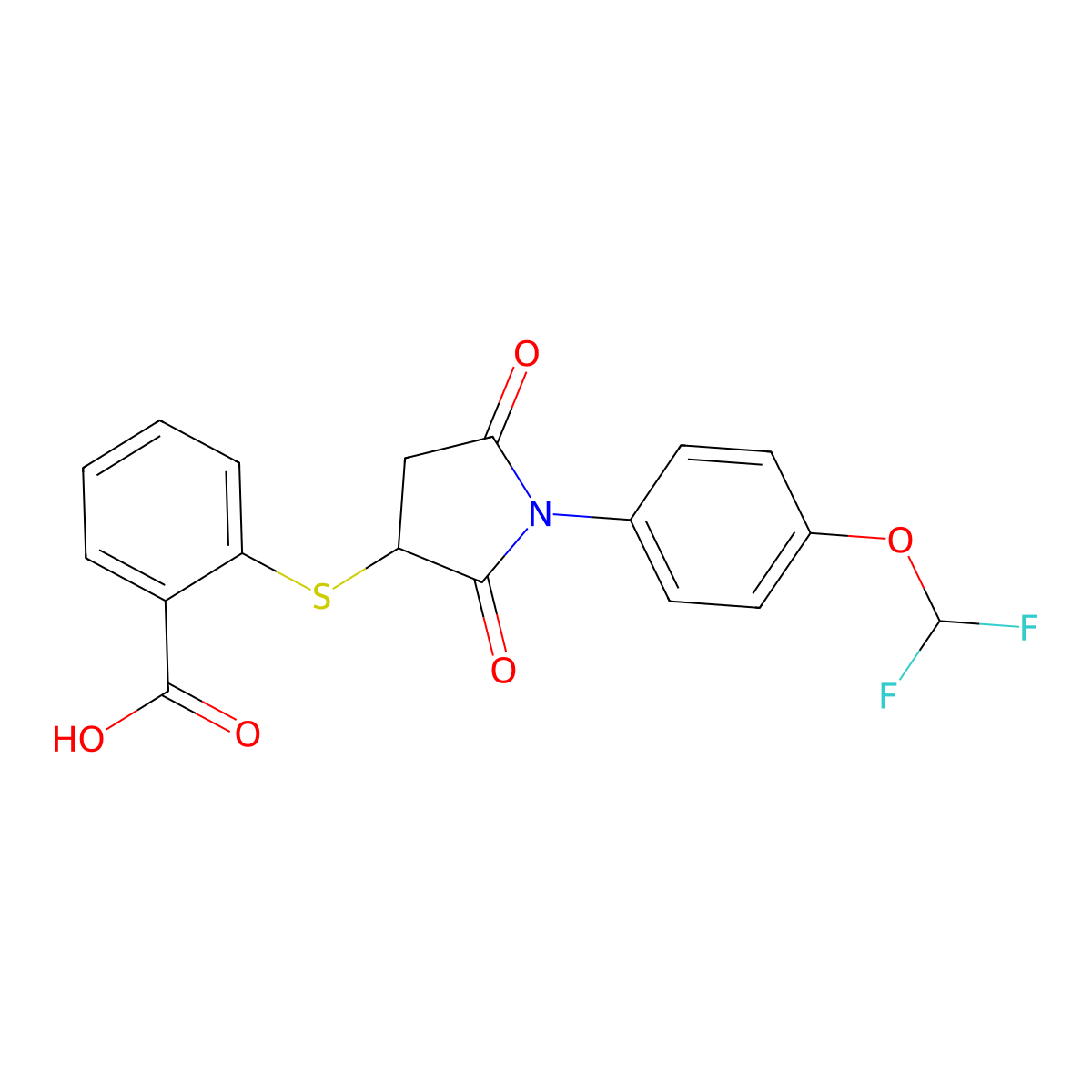 2-({1-[4-(Difluoromethoxy)phenyl]-2,5-dioxopyrrolidin-3-yl}sulfanyl)benzoic acid molecular structure, CAS 367908-49-4