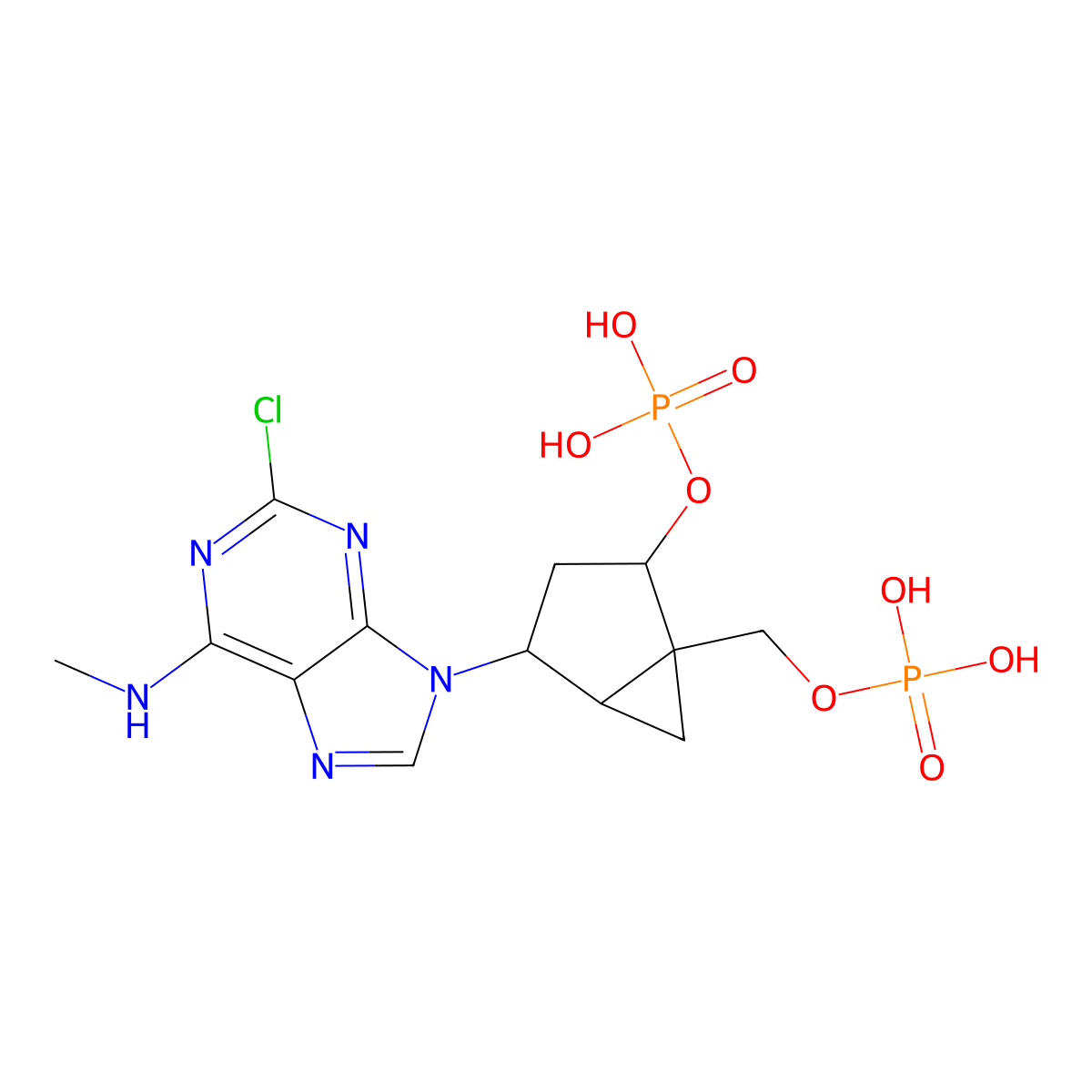 2-Chloro-N-methyl-9-[(1S,2S,4S,5R)-4-(phosphonooxy)-5-[(phosphonooxy)methyl]bicyclo[3.1.0]hexane-2-yl]-9H-purine-6-amine molecular structure, CAS 367909-40-8