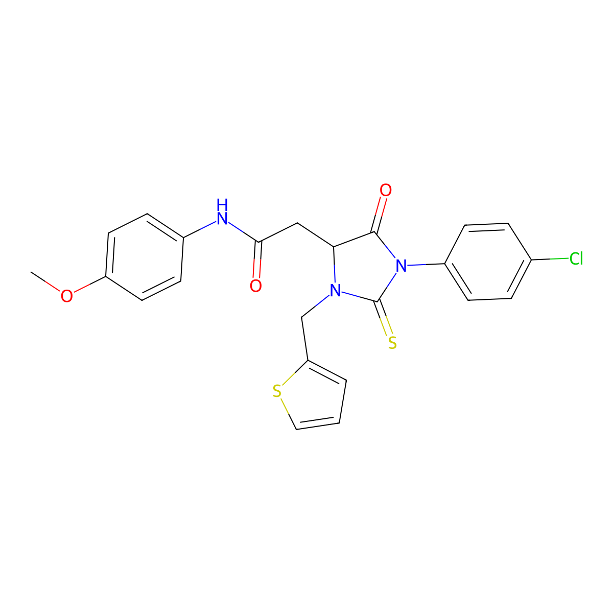 2-[1-(4-chlorophenyl)-5-oxo-2-sulfanylidene-3-(thiophen-2-ylmethyl)imidazolidin-4-yl]-N-(4-methoxyphenyl)acetamide molecular structure, CAS 367927-92-2