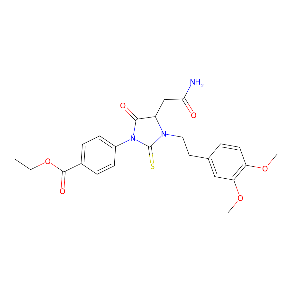 Ethyl 4-[4-(2-amino-2-oxoethyl)-3-[2-(3,4-dimethoxyphenyl)ethyl]-5-oxo-2-sulfanylideneimidazolidin-1-yl]benzoate molecular structure, CAS 367928-02-7