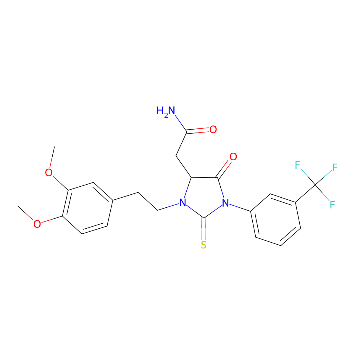 2-{3-[2-(3,4-Dimethoxyphenyl)ethyl]-5-oxo-2-thioxo-1-[3-(trifluoromethyl)phenyl]imidazolidin-4-yl}acetamide molecular structure, CAS 367928-03-8
