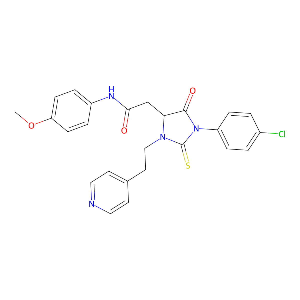 2-[1-(4-chlorophenyl)-5-oxo-3-(2-pyridin-4-ylethyl)-2-sulfanylideneimidazolidin-4-yl]-N-(4-methoxyphenyl)acetamide molecular structure, CAS 367928-06-1