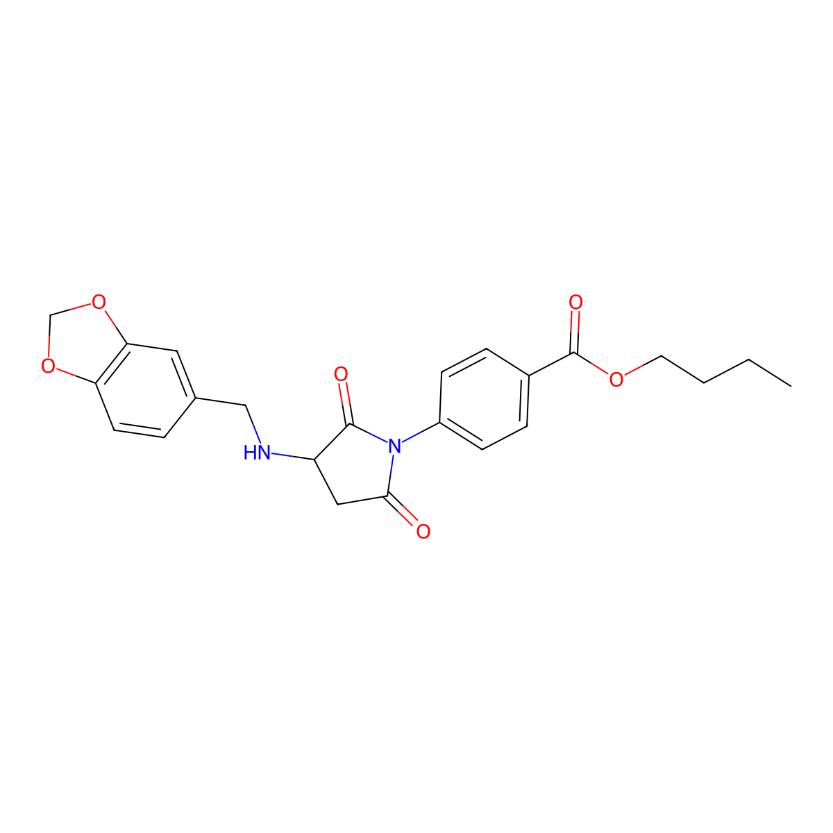 Butyl 4-{3-[(1,3-benzodioxol-5-ylmethyl)amino]-2,5-dioxopyrrolidin-1-yl}benzoate molecular structure, CAS 367928-97-0
