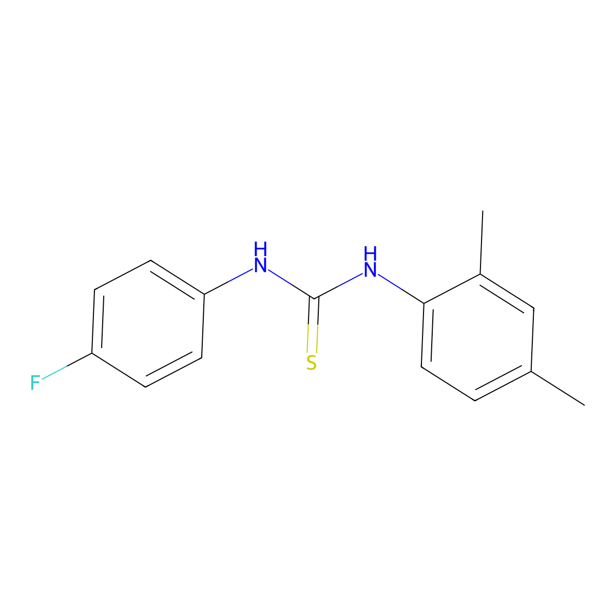 N-(2,4-dimethylphenyl)-N'-(4-fluorophenyl)thiourea molecular structure, CAS 368-02-5