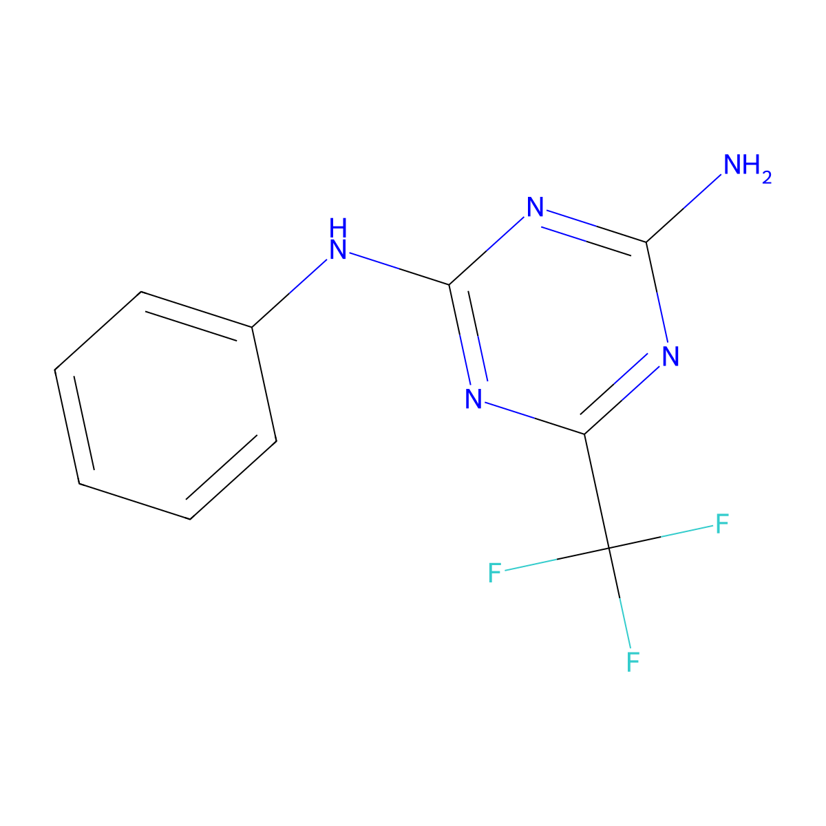 N-Phenyl-6-trifluoromethyl-[1,3,5]triazine-2,4-diamine molecular structure, CAS 368-61-6
