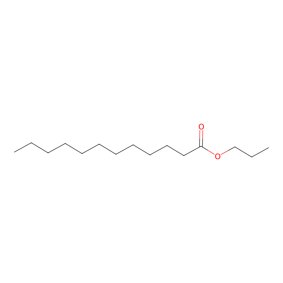 Propyl laurate molecular structure, CAS 3681-78-5