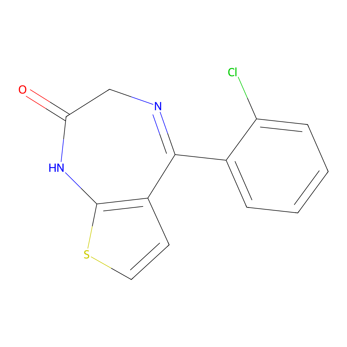 5-(2-Chlorophenyl)-1,3-dihydro-2H-thieno(2,3-e)(1,4)diazepin-2-one molecular structure, CAS 36811-58-2
