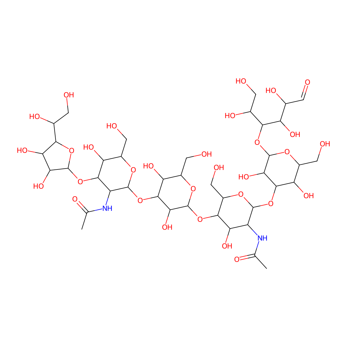 N-[5-[4-[3-acetamido-4-[5-(1,2-dihydroxyethyl)-3,4-dihydroxyoxolan-2-yl]oxy-5-hydroxy-6-(hydroxymethyl)oxan-2-yl]oxy-3,5-dihydroxy-6-(hydroxymethyl)oxan-2-yl]oxy-2-[3,5-dihydroxy-2-(hydroxymethyl)-6-(1,2,4,5-tetrahydroxy-6-oxohexan-3-yl)oxyoxan-4-yl]oxy-4-hydroxy-6-(hydroxymethyl)oxan-3-yl]acetamide molecular structure, CAS 36824-93-8