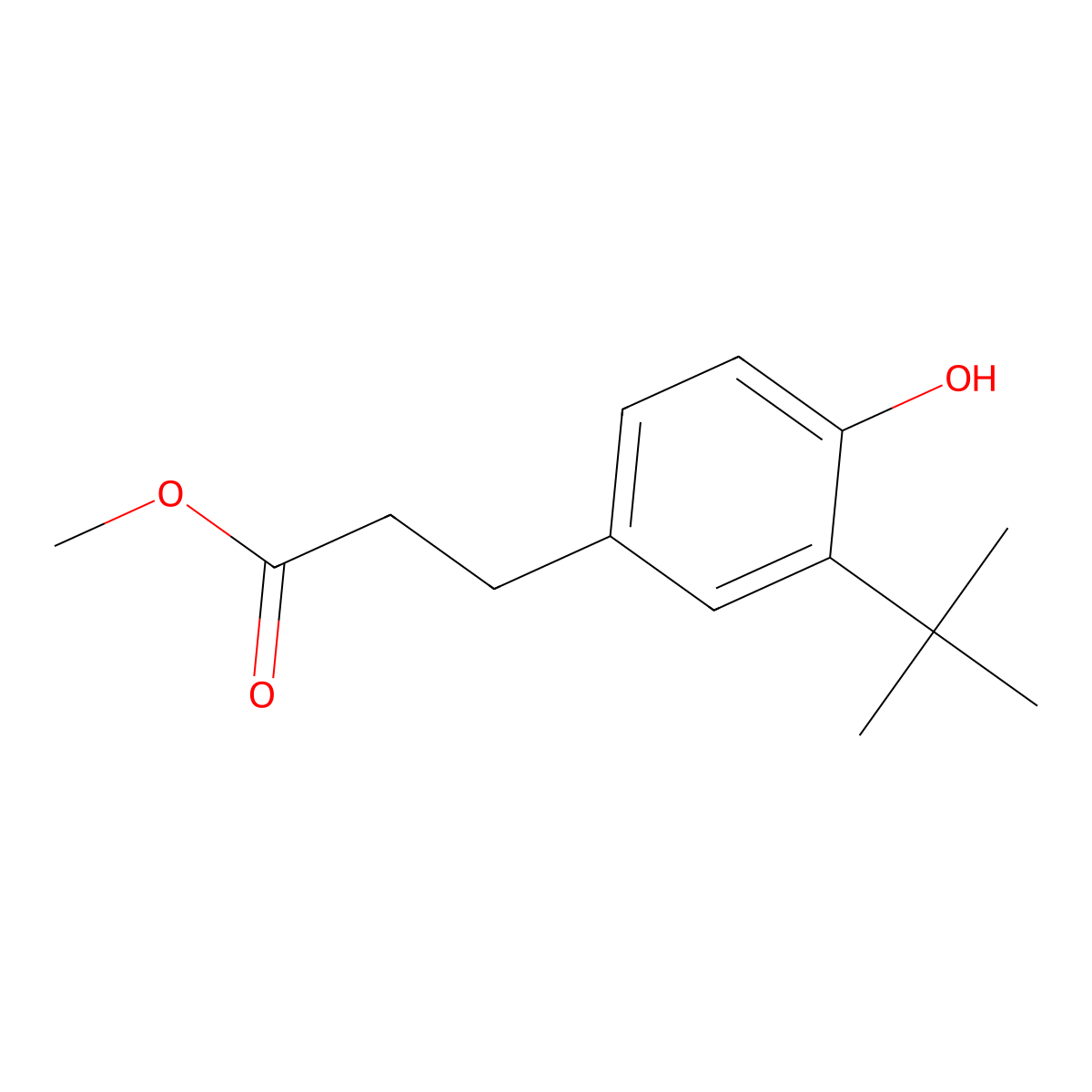 Methyl 3-(1,1-dimethylethyl)-4-hydroxybenzenepropanoate molecular structure, CAS 36837-50-0