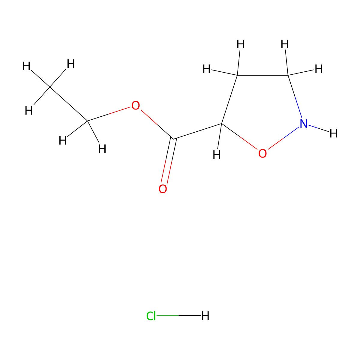 Ethyl 1,2-oxazolidine-5-carboxylate hydrochloride molecular structure, CAS 36839-08-4