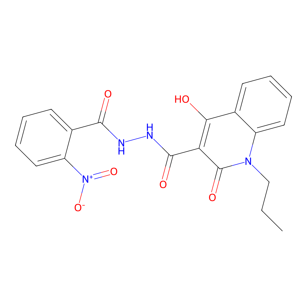 4-hydroxy-N'-[(2-nitrophenyl)carbonyl]-2-oxo-1-propyl-1,2-dihydroquinoline-3-carbohydrazide molecular structure, CAS 368433-32-3