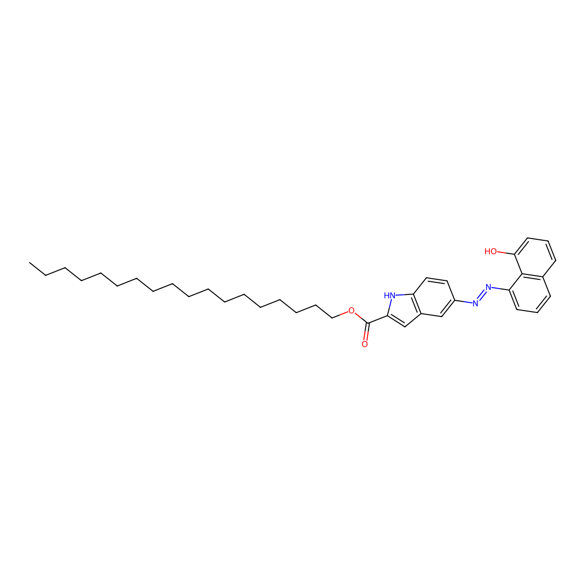 (E)-octadecyl 5-((8-hydroxynaphthalen-1-yl)diazenyl)-1H-indole-2-carboxylate molecular structure, CAS 368434-27-9