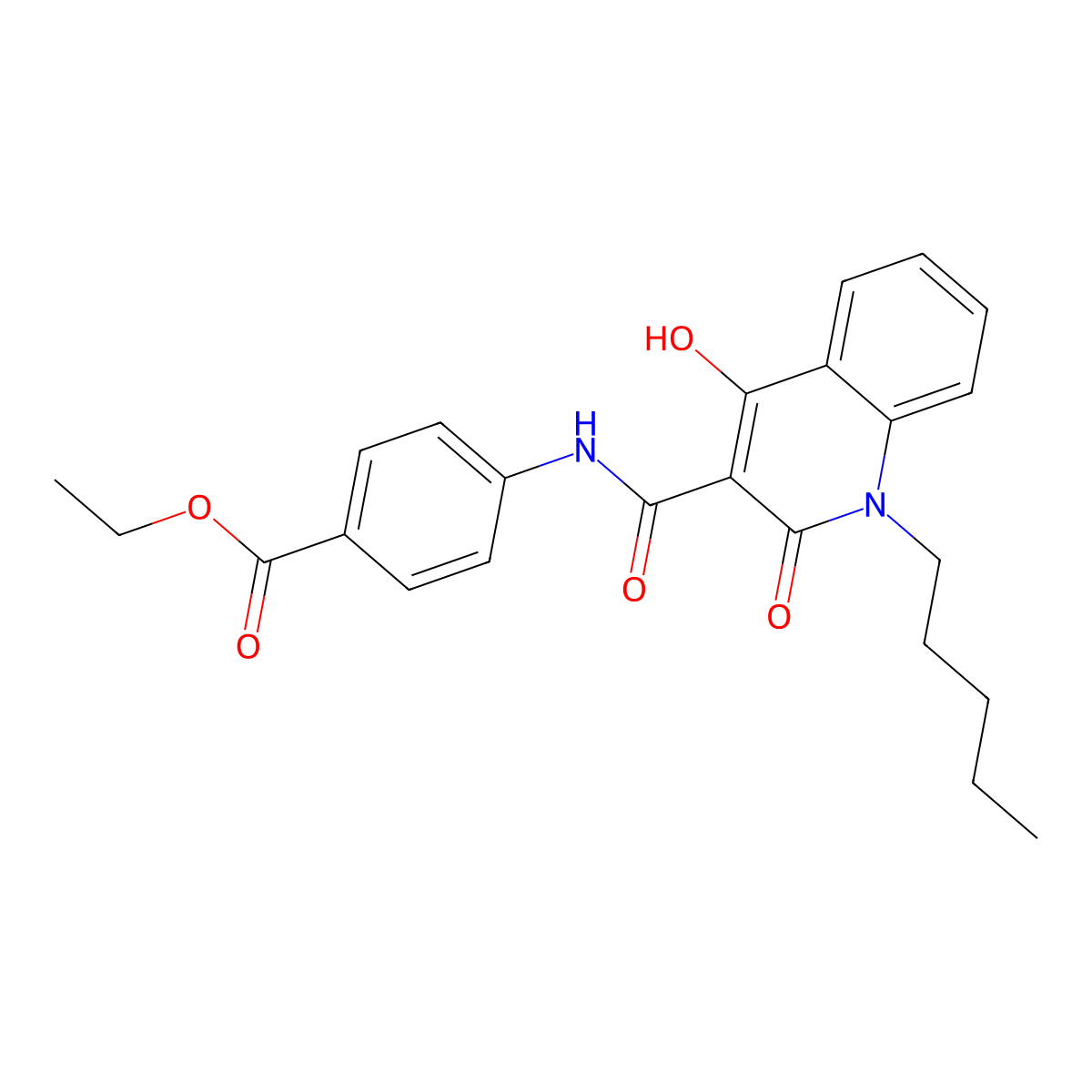 Ethyl 4-(4-hydroxy-2-oxo-1-pentyl-1,2-dihydroquinoline-3-carboxamido)benzoate molecular structure, CAS 368434-31-5