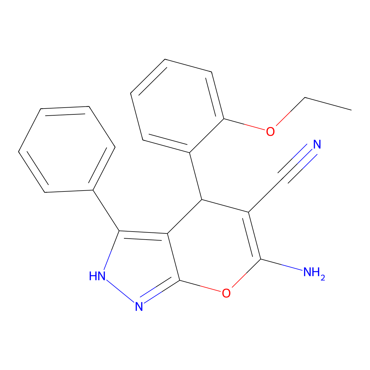6-Amino-4-(2-ethoxyphenyl)-3-phenyl-1,4-dihydropyrano[2,3-c]pyrazole-5-carbonitrile molecular structure, CAS 368434-71-3