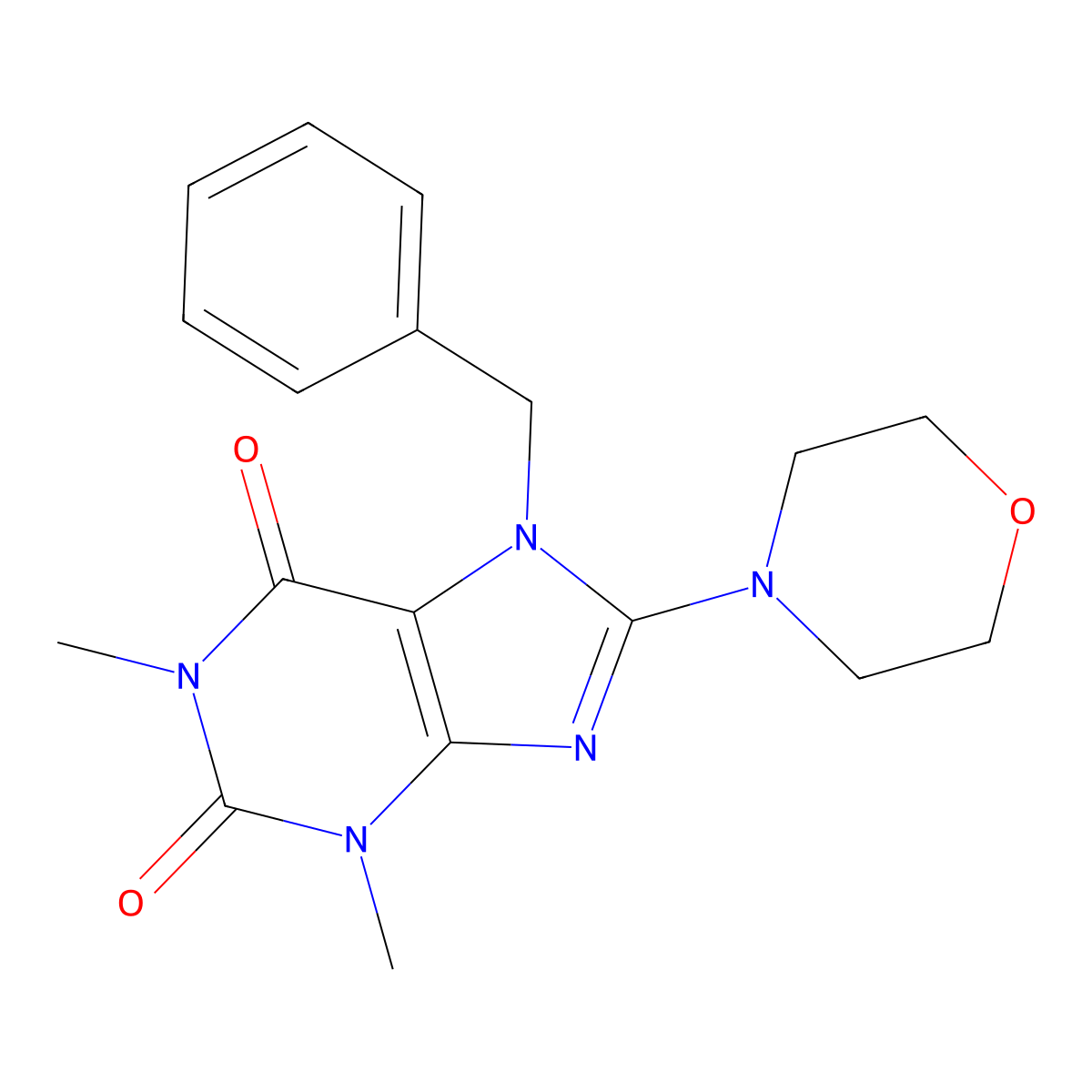 7-Benzyl-1,3-dimethyl-8-morpholin-4-yl-3,7-dihydro-purine-2,6-dione molecular structure, CAS 368434-78-0