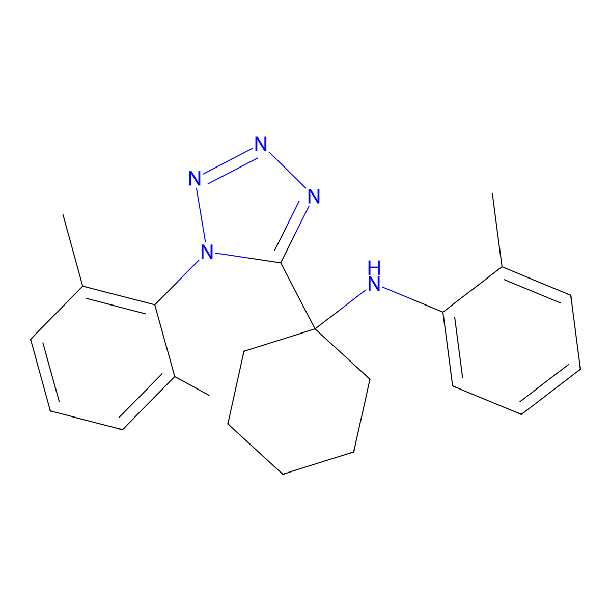 N-[1-[1-(2,6-dimethylphenyl)tetrazol-5-yl]cyclohexyl]-2-methylaniline molecular structure, CAS 368434-94-0