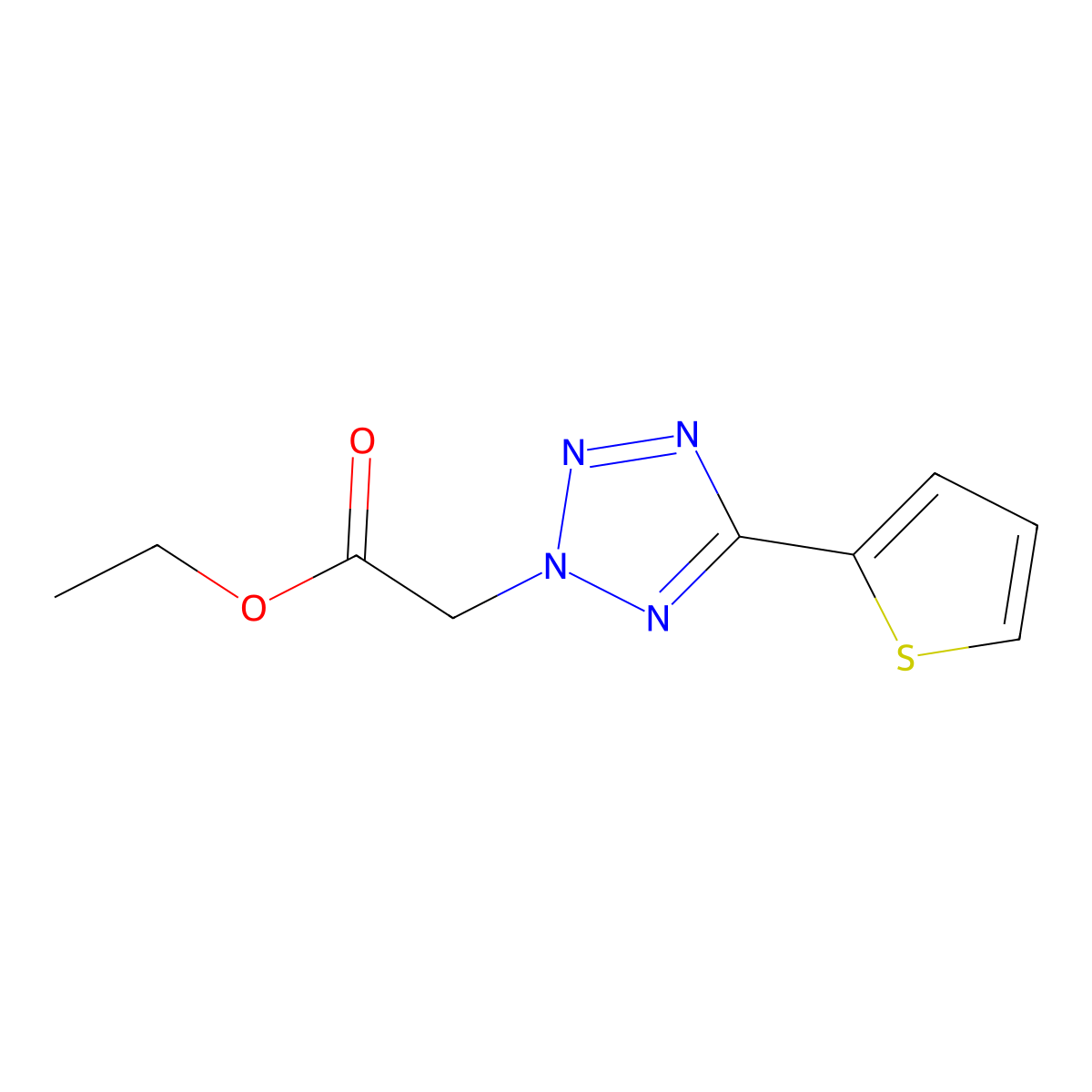 ethyl 2-[5-(thiophen-2-yl)-2H-1,2,3,4-tetrazol-2-yl]acetate molecular structure, CAS 36852-97-8