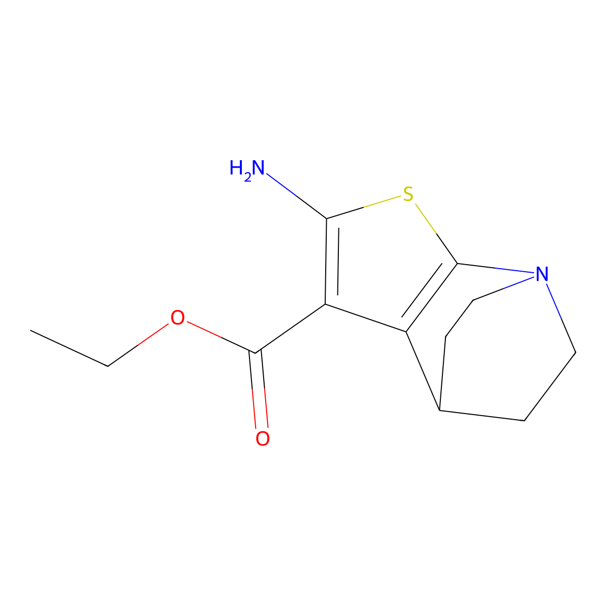 Ethyl 2-amino-5,6-dihydro-4H-4,7-ethanothieno(2,3-b)pyridine-3-carboxylate molecular structure, CAS 36860-49-8