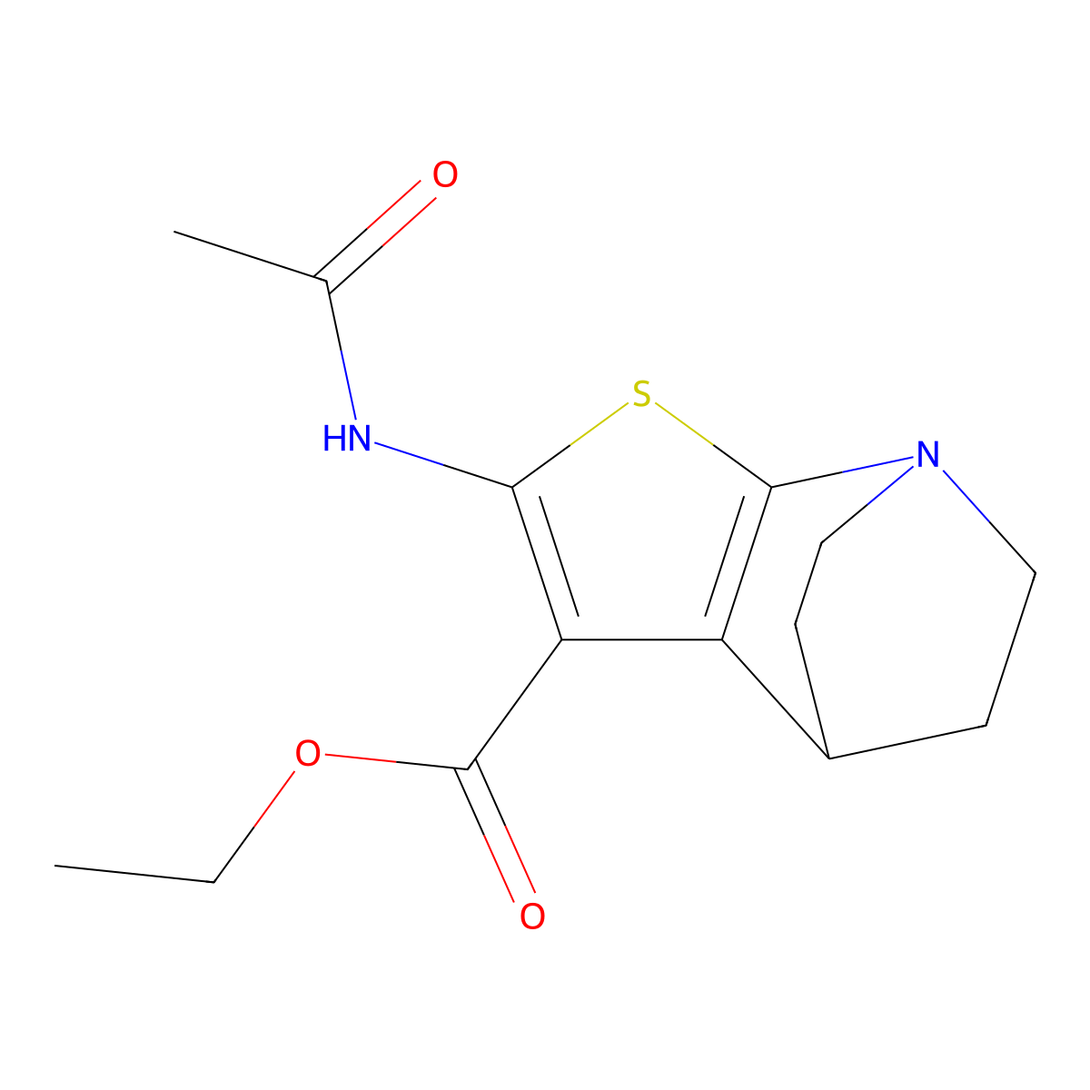 Ethyl 2-(acetylamino)-5,6-dihydro-4H-4,7-ethanothieno(2,3-b)pyridine-3-carboxylate molecular structure, CAS 36860-52-3