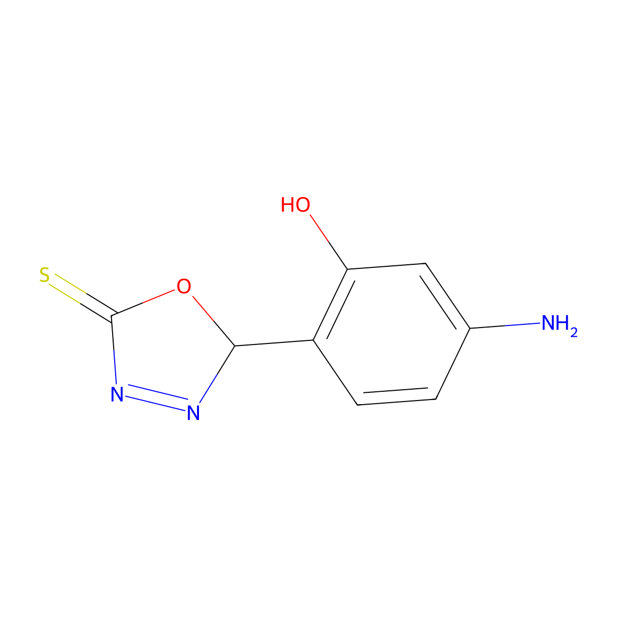 delta(sup 2)-1,3,4-Oxadiazoline-5-thione, 2-(4-amino-2-hydroxyphenyl)- molecular structure, CAS 3687-07-8