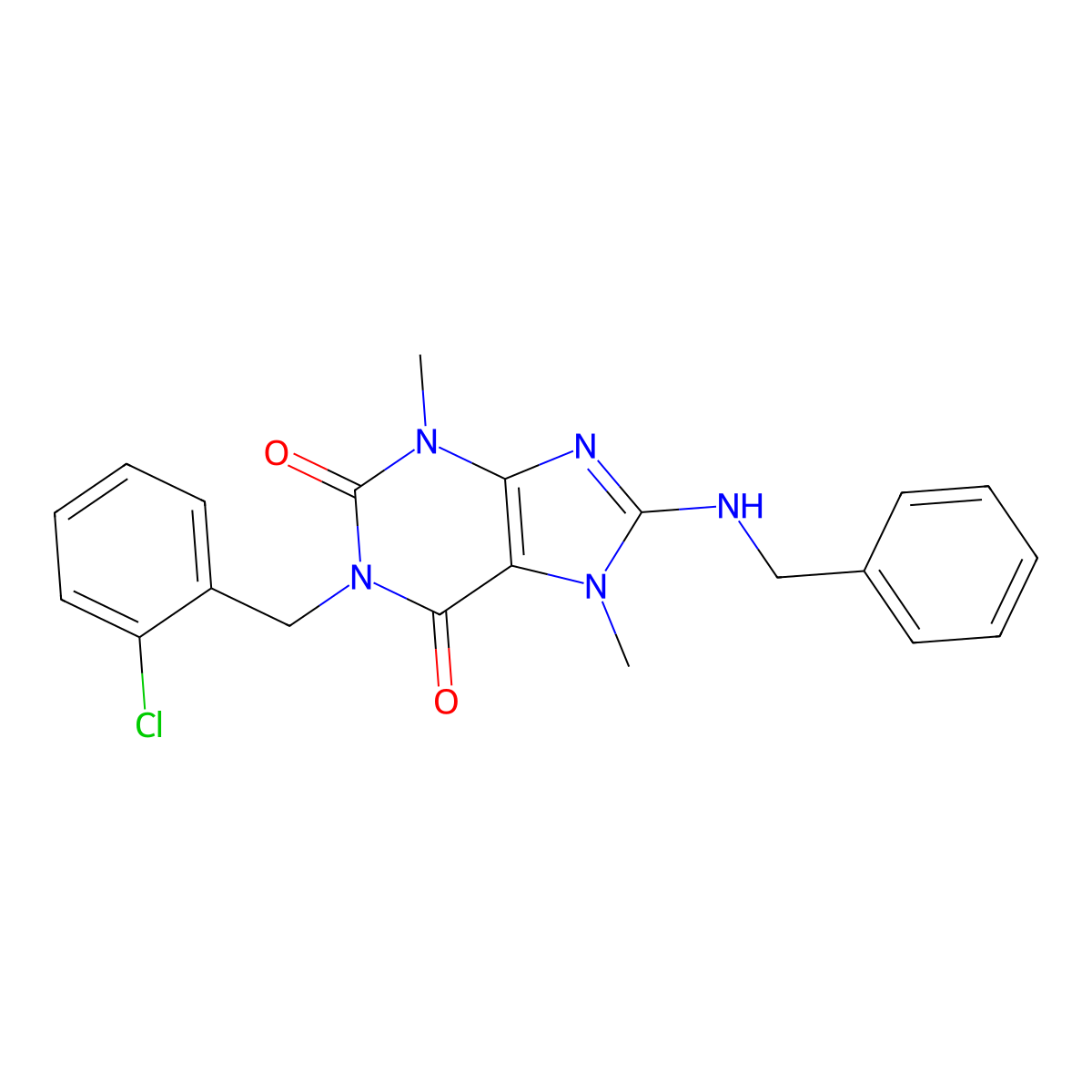 8-(benzylamino)-1-(2-chlorobenzyl)-3,7-dimethyl-1H-purine-2,6(3H,7H)-dione molecular structure, CAS 368837-78-9