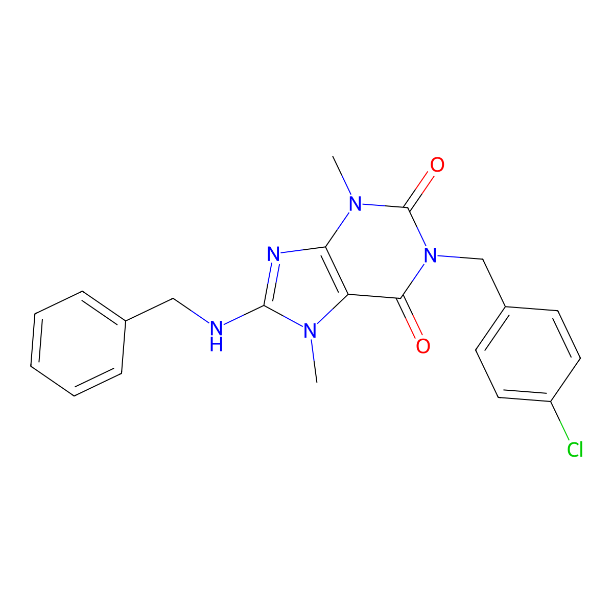 8-(benzylamino)-1-(4-chlorobenzyl)-3,7-dimethyl-1H-purine-2,6(3H,7H)-dione molecular structure, CAS 368838-79-3