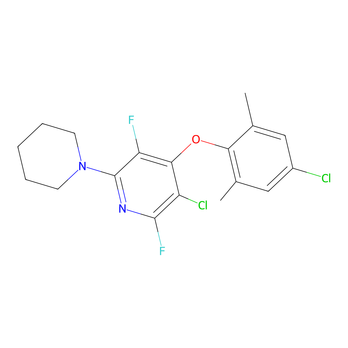 3-Chloro-4-(4-chloro-2,6-dimethylphenoxy)-2,5-difluoro-6-piperidin-1-ylpyridine molecular structure, CAS 368839-32-1