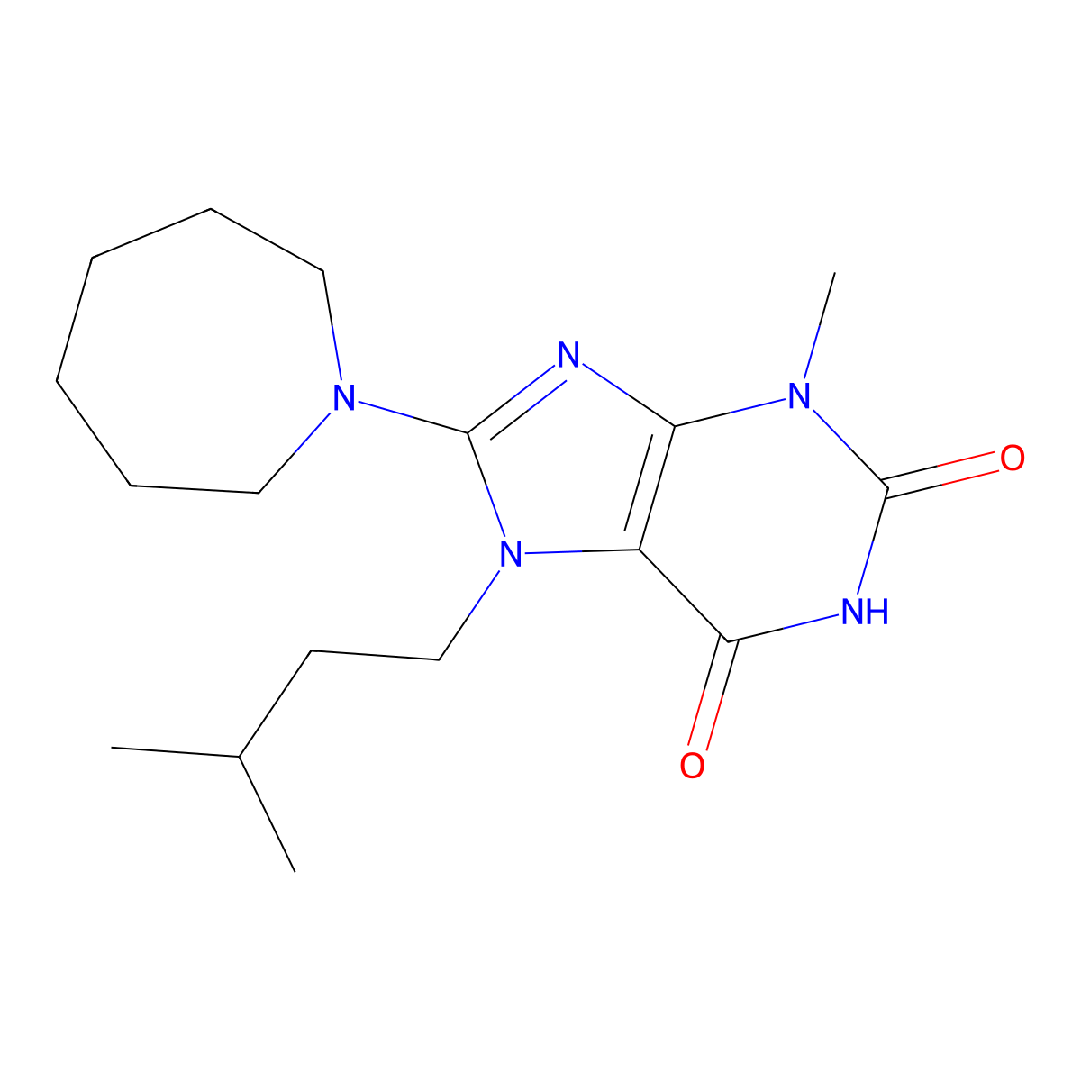 8-(azepan-1-yl)-7-isopentyl-3-methyl-1H-purine-2,6(3H,7H)-dione molecular structure, CAS 368840-85-1