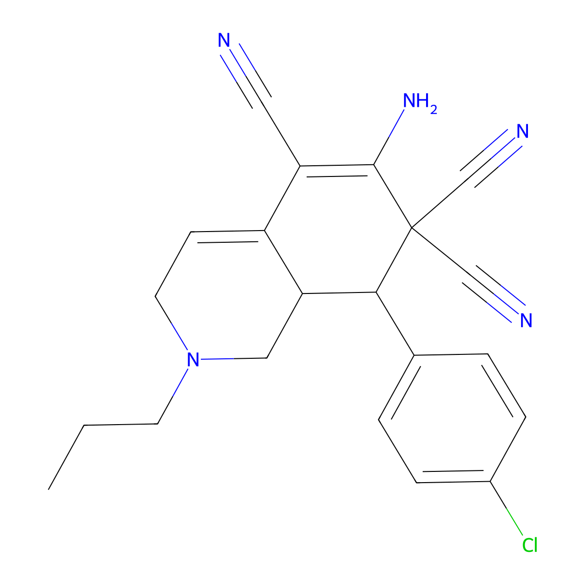 6-Amino-8-(4-chlorophenyl)-2-propyl-1,3,8,8a-tetrahydroisoquinoline-5,7,7-tricarbonitrile molecular structure, CAS 368840-92-0