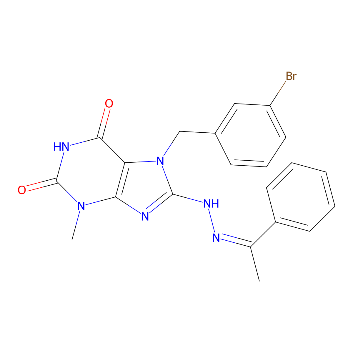 7-(3-Bromobenzyl)-3-methyl-8-(2-(1-phenylethylidene)hydrazinyl)-1H-purine-2,6(3H,7H)-dione molecular structure, CAS 368842-50-6