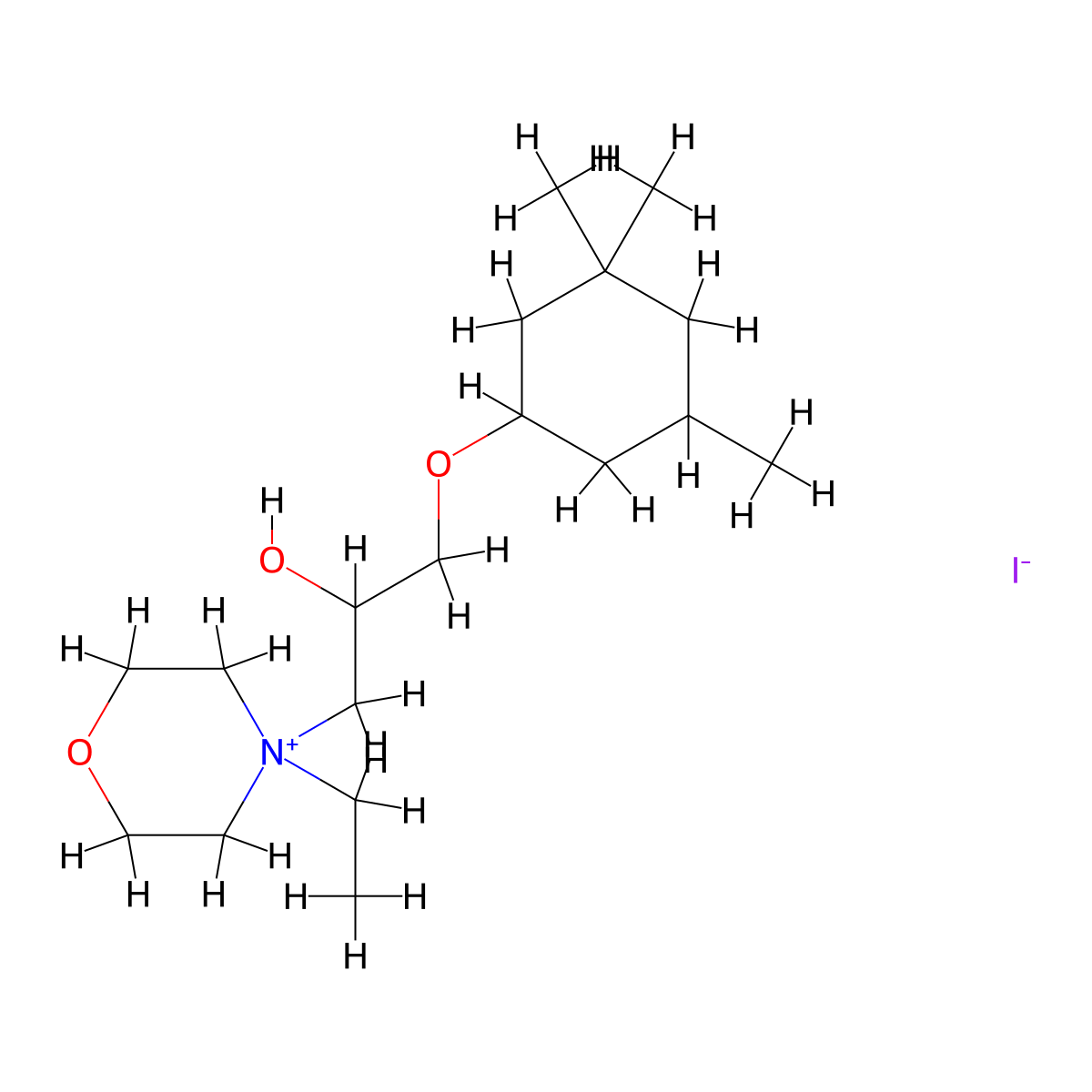4-Ethyl-4-(2-hydroxy-3-((3,3,5-trimethylcyclohexyl)oxy)propyl)morpholin-4-ium iodide molecular structure, CAS 368858-04-2