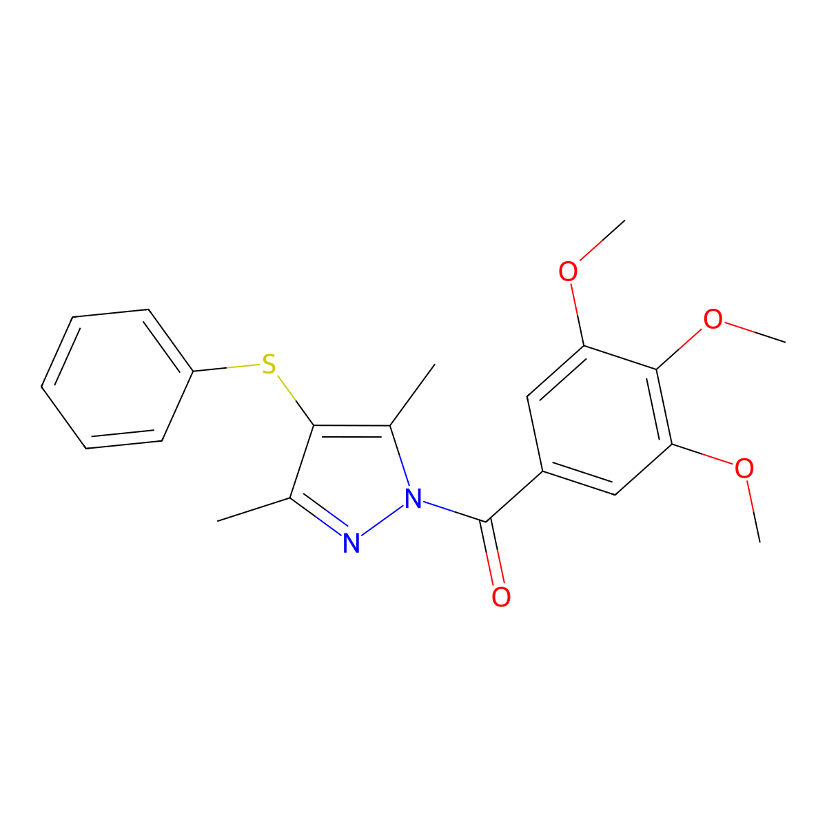 3,5-dimethyl-4-(phenylsulfanyl)-1-(3,4,5-trimethoxybenzoyl)-1H-pyrazole molecular structure, CAS 368861-22-7