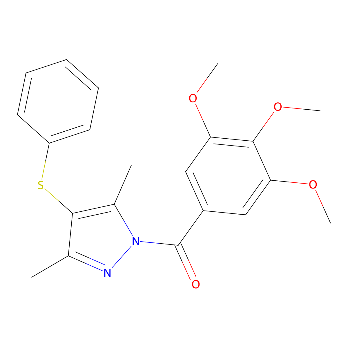 3,5-dimethyl-4-(phenylsulfanyl)-1-(3,4,5-trimethoxybenzoyl)-1H-pyrazole molecular structure, CAS 368861-22-7