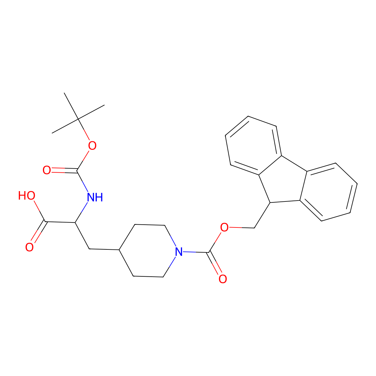 (2S)-2-{[(tert-butoxy)carbonyl]amino}-3-(1-{[(9H-fluoren-9-yl)methoxy]carbonyl}piperidin-4-yl)propanoic acid molecular structure, CAS 368866-14-2