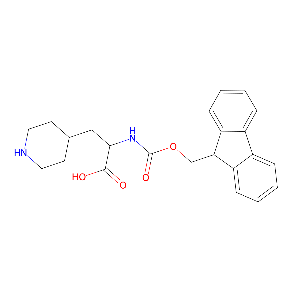 (S)-2-((((9H-Fluoren-9-yl)methoxy)carbonyl)amino)-3-(piperidin-4-yl)propanoic acid molecular structure, CAS 368866-16-4