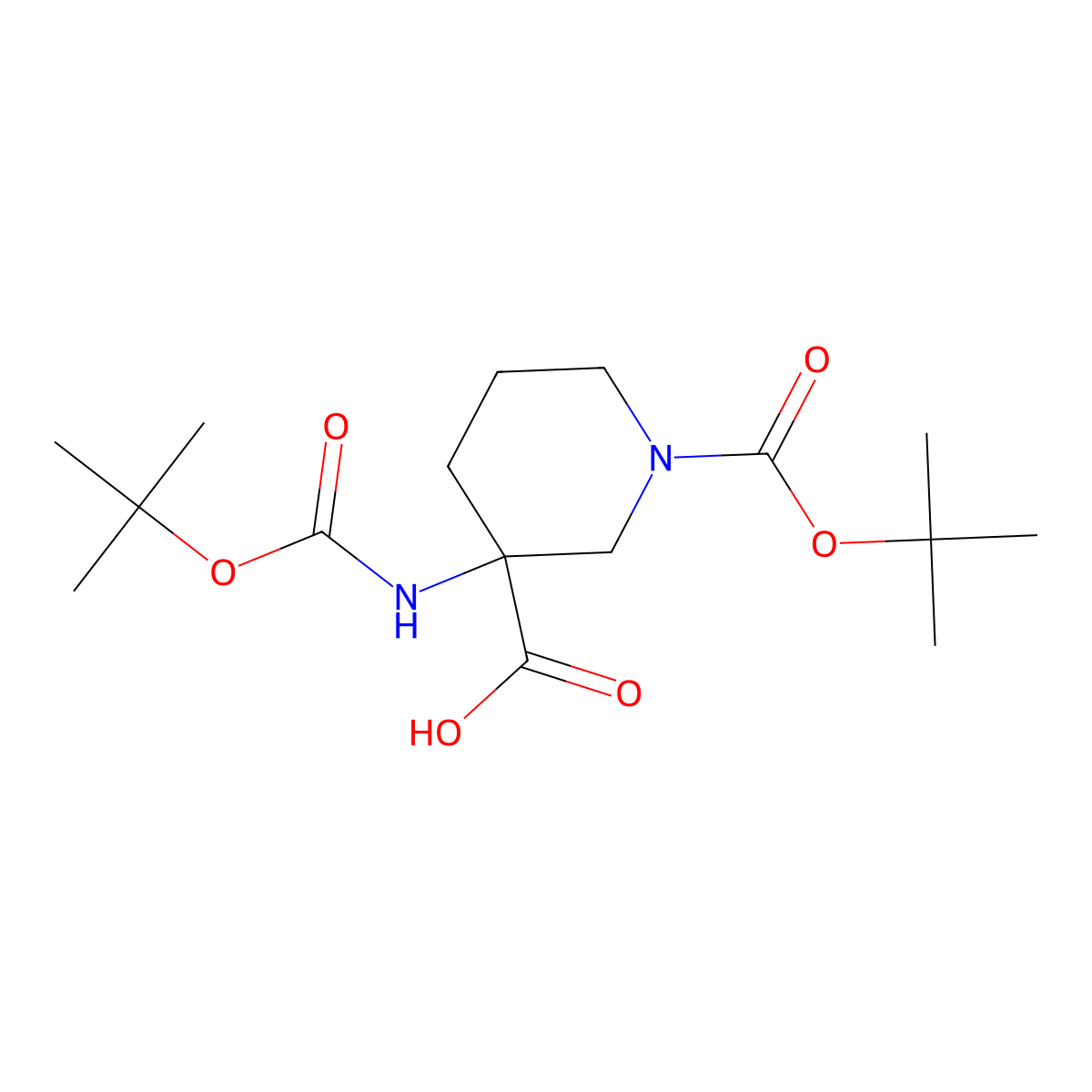 1-Boc-3-Boc-amino-3-piperidinecarboxylic acid molecular structure, CAS 368866-18-6