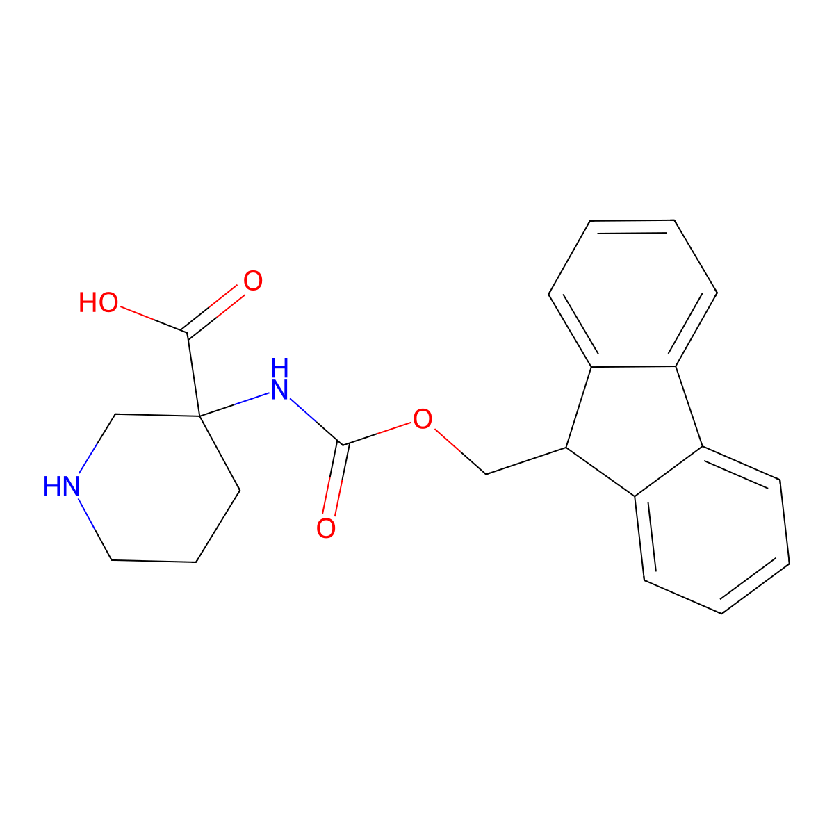 3-((((9H-Fluoren-9-yl)methoxy)carbonyl)amino)piperidine-3-carboxylic acid molecular structure, CAS 368866-20-0